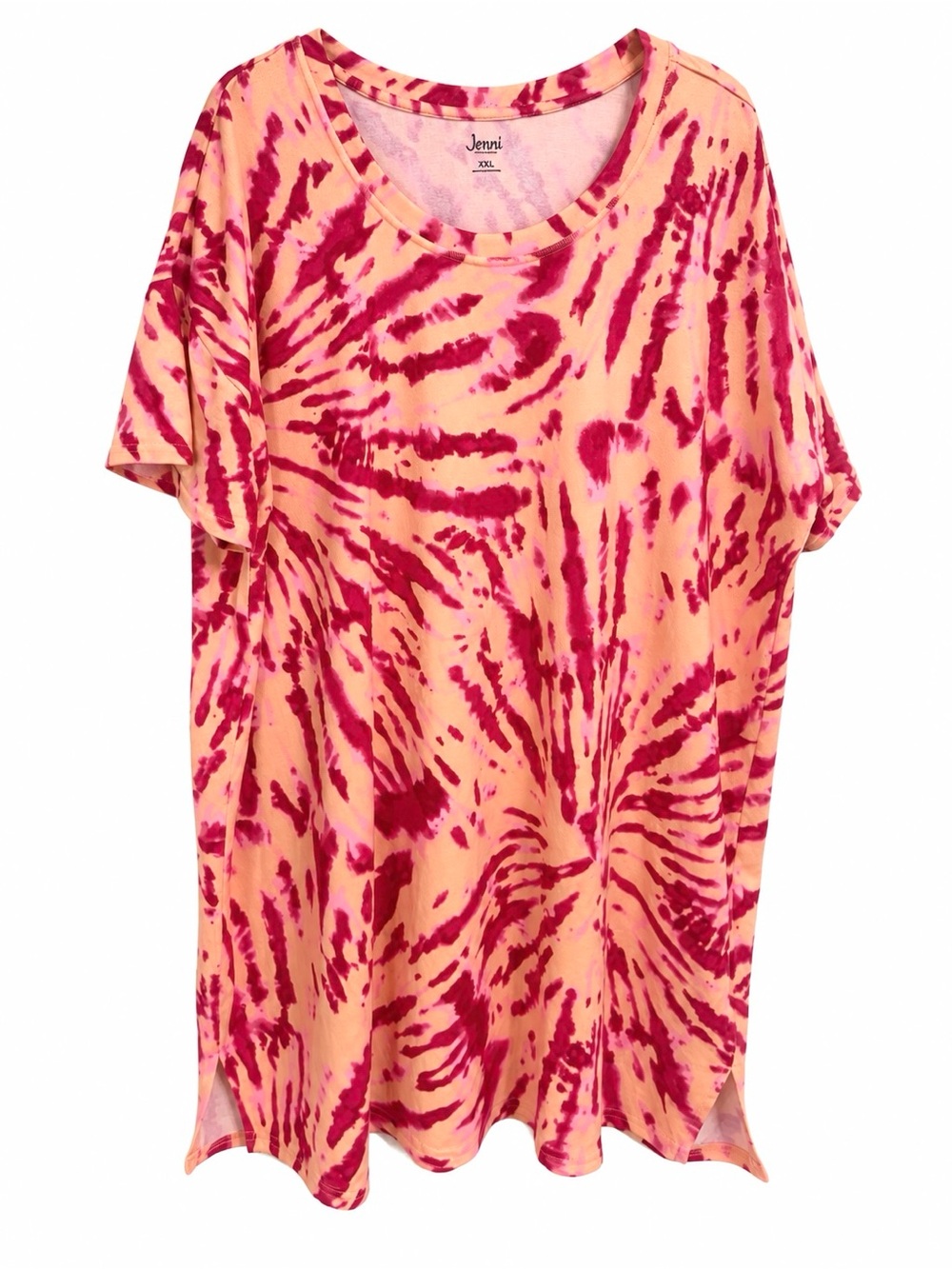 Jenni Peach and Pink Tie-Dye Short Sleeve Scoop Neck Nightgown XXL